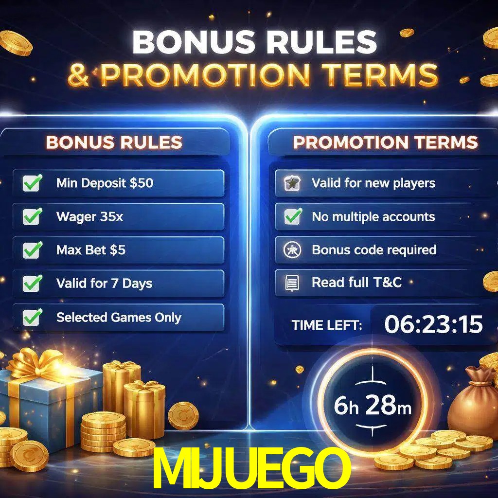 Reglas de promoción MIJUEGO y condiciones de bonos explicadas visualmente
